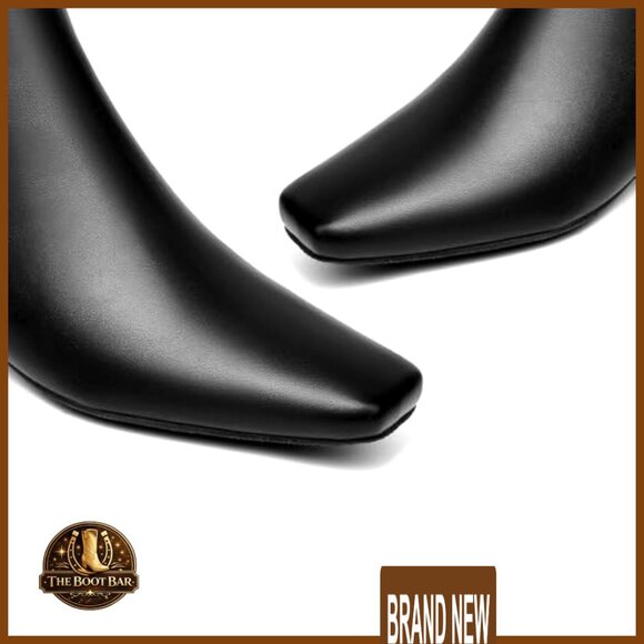 Square Toe Knee High Boots Chunky Low Heel Riding Boots Side Zipper - Picture 5 of 7